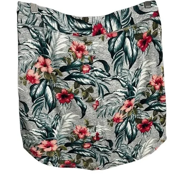 Tommy Bahama floral jersey skirt hibiscus print gray medium cotton drawstring - Picture 3 of 9